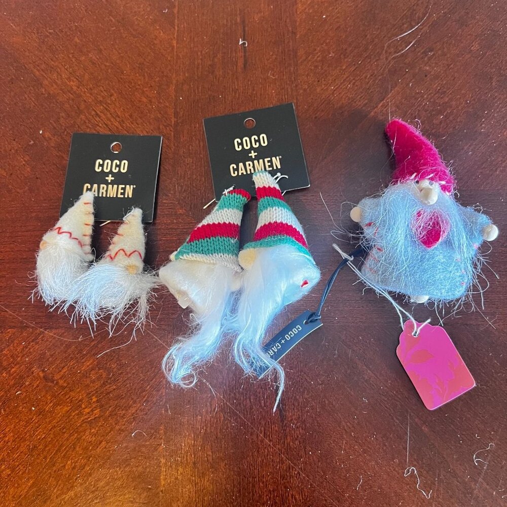 Coco + Carmen christmas holiday felted Gnome Earrings set & Gnome pin